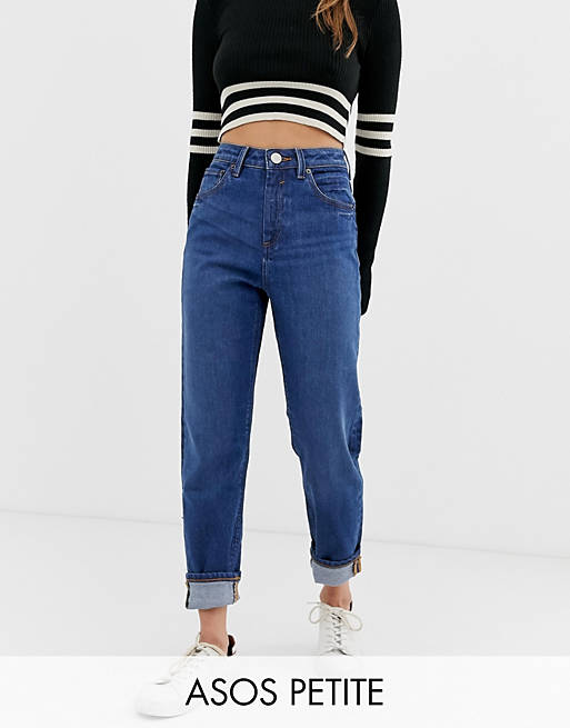 ASOS DESIGN Petite – Recycled Farleigh – Schmale Mom-Jeans mit hoher Taille in dunkler Waschung