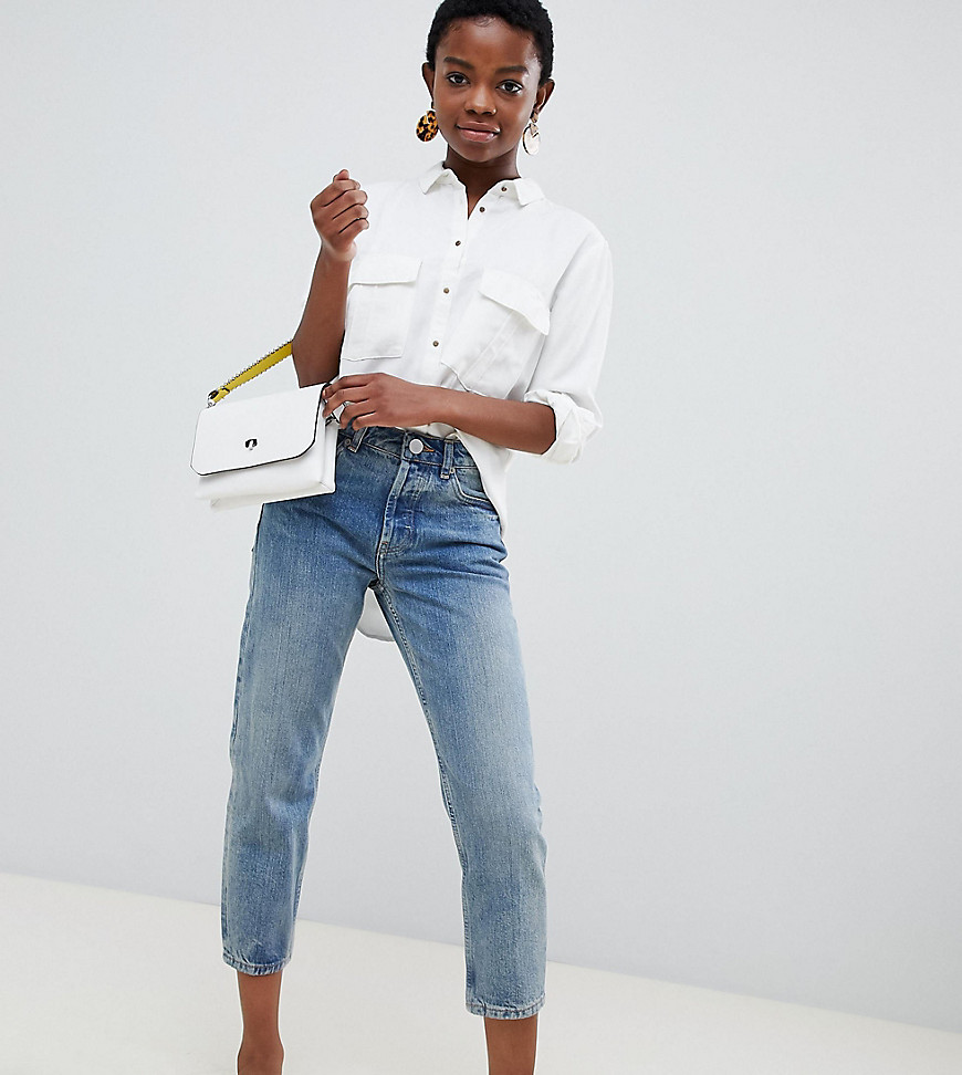 ASOS DESIGN Petite Recycled Florence authentic straight leg jeans in light stonewash blue