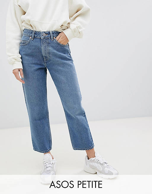 ASOS DESIGN Petite Recycled Florence authentic straight leg jeans in mid vintage blue