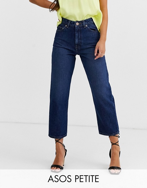 ASOS DESIGN Petite Recycled Florence authentic straight leg jeans in rich dark stonewash blue