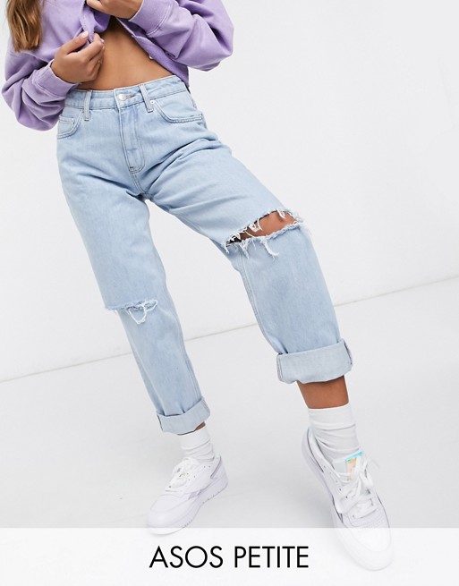 ASOS DESIGN Petite recycled high rise 'slouchy' mom jeans brightwash