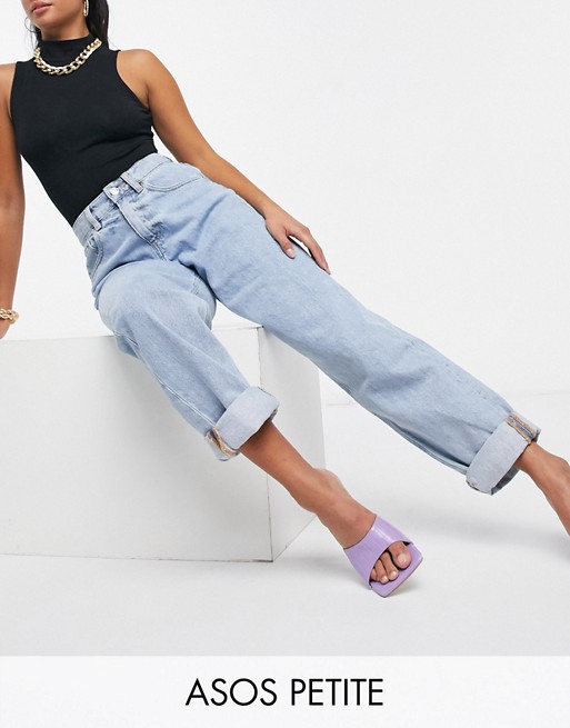 ASOS DESIGN Petite high rise 'slouchy' mom jeans in lightwash