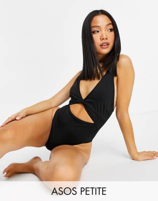 ASOS DESIGN twist strappy low back swimsuit in black