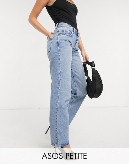ASOS DESIGN Petite mid rise '90's' straight leg jeans in greencast - MBLUE
