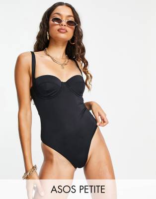 Asos Petite Asos Design Petite Molded Underwired Swimsuit In Black