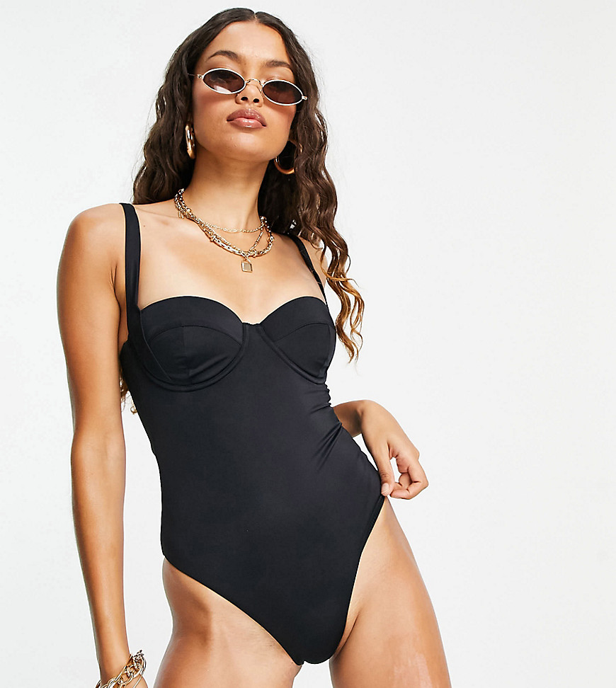 ASOS DESIGN Petite recycled molded underwire swimsuit in black