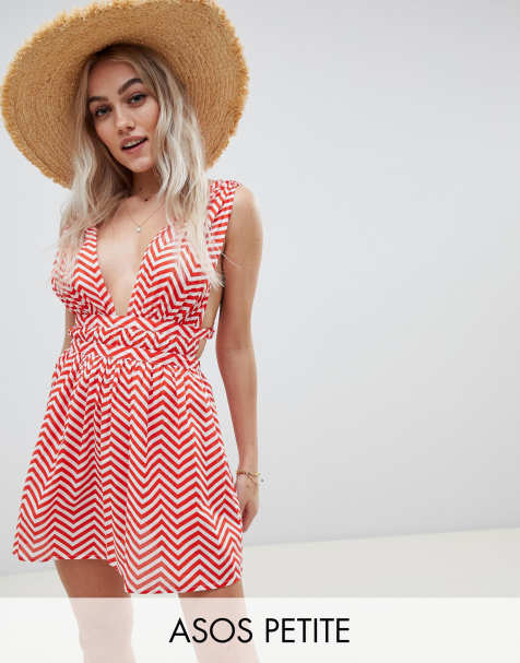 ASOS DESIGN Petite red chevron print grecian beach sundress