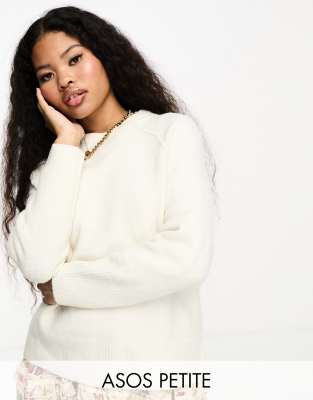 ASOS DESIGN Petite relaxed crew neck sweater in cream-White