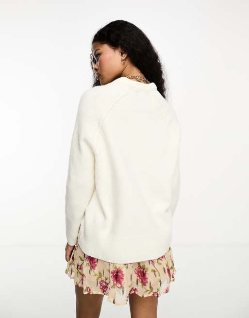 ASOS DESIGN off shoulder sweater in rib in cream