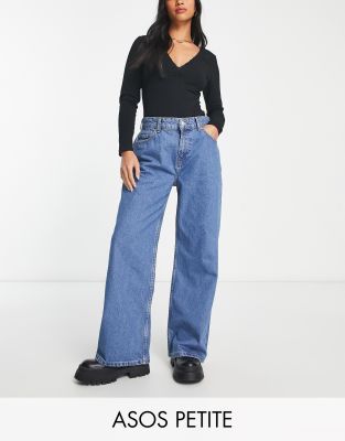 ASOS DESIGN Petite relaxed dad jeans in mid blue