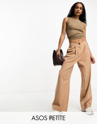 Asos Design Petite Relaxed Dad Pants In Camel-neutral