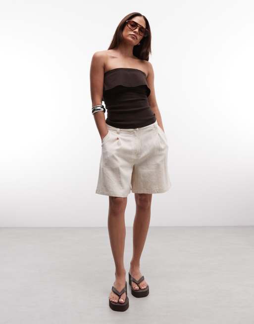 ASOS DESIGN Petite relaxed dad shorts with linen in natural, 2 of 5
