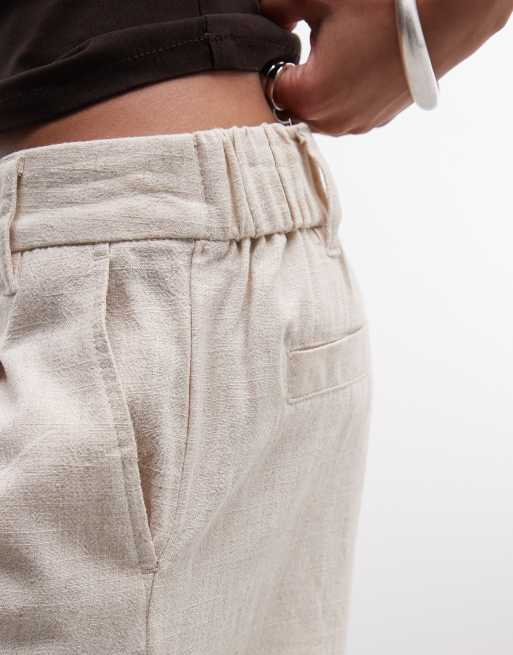 ASOS DESIGN Petite relaxed dad shorts with linen in natural, 4 of 5