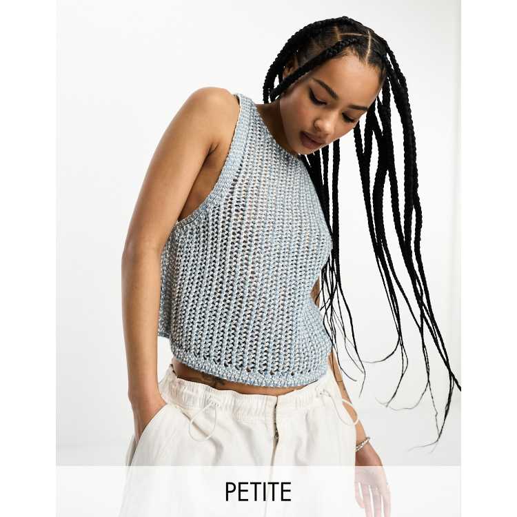 ASOS DESIGN Petite relaxed knit tank top in open stitch in blue ASOS