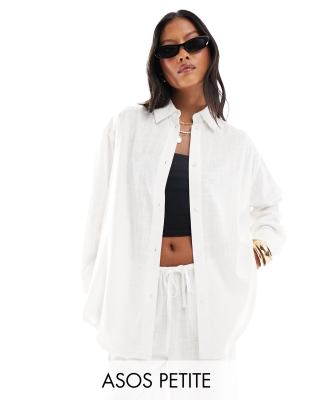 Asos Petite Asos Design Petite Relaxed Linen Look Shirt In White - Part Of A Set