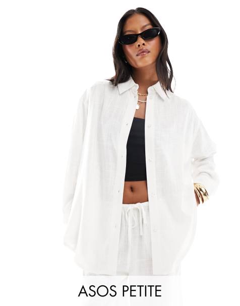 ASOS DESIGN Petite relaxed linen look shirt in white - part of a set - view 1