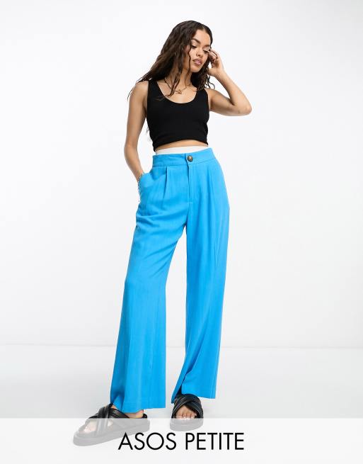 ASOS DESIGN Petite relaxed pants with linen in turquoise