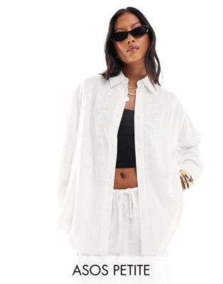ASOS DESIGN Petite relaxed shirt with linen in white