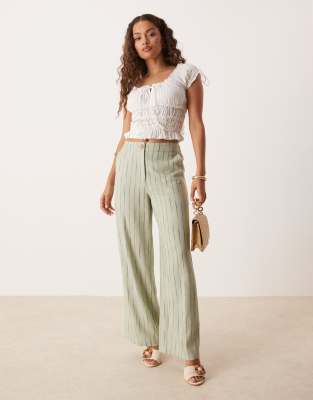 ASOS DESIGN PETITE RELAXED STRAIGHT LEG LINEN BLEND PANTS 
