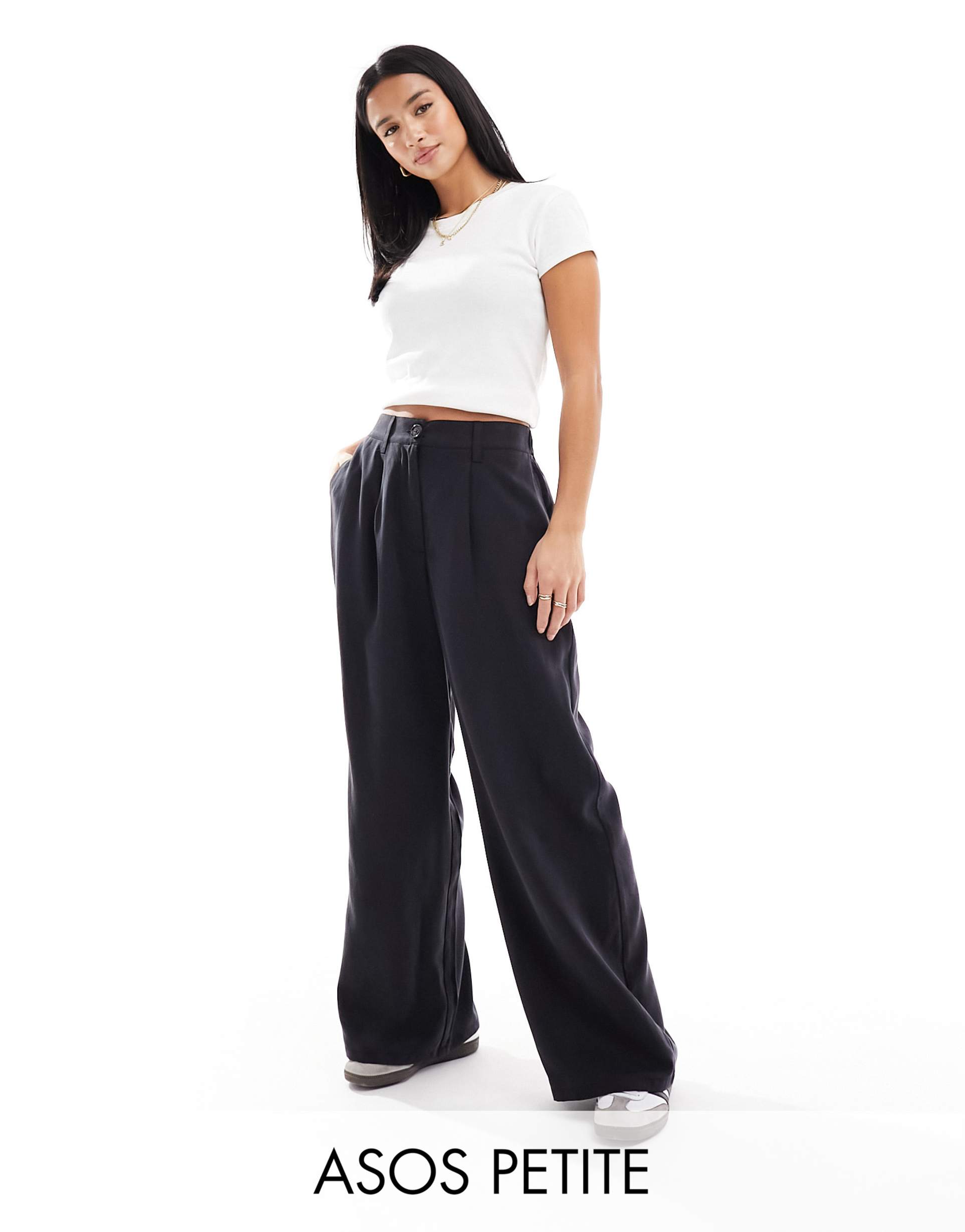 asos design petite relaxed straight leg pants in washed black
