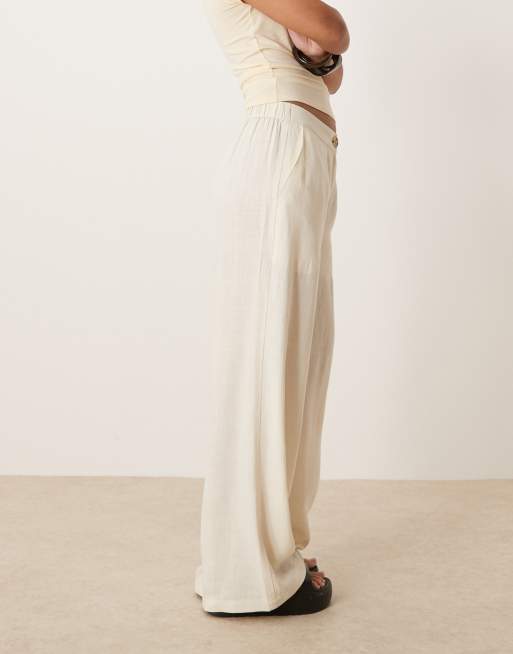 ASOS DESIGN Petite relaxed straight leg pants with linen in off white, 4 of 5