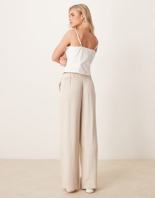 ASOS DESIGN Petite relaxed straight leg pants with linen in stone