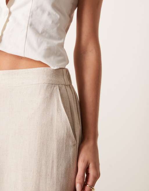 ASOS DESIGN Petite relaxed straight leg pants with linen in stone