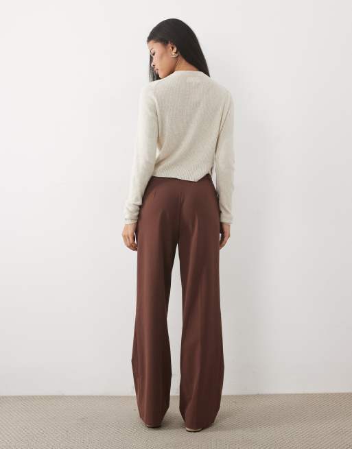 ASOS DESIGN Petite relaxed straight pants in chocolate , 5 of 5
