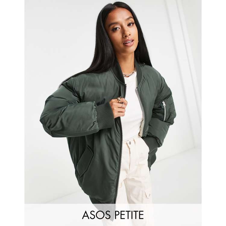 ASOS DESIGN cropped bomber jacket in khaki