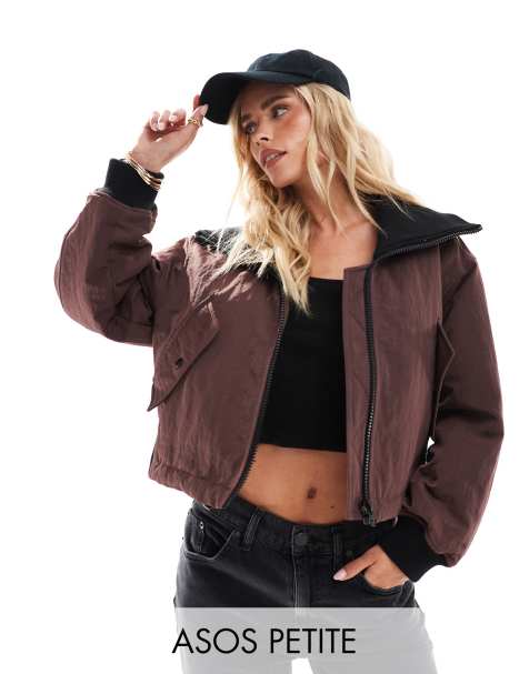 ASOS DESIGN Petite rib collar casual jacket in chocolate - view 1
