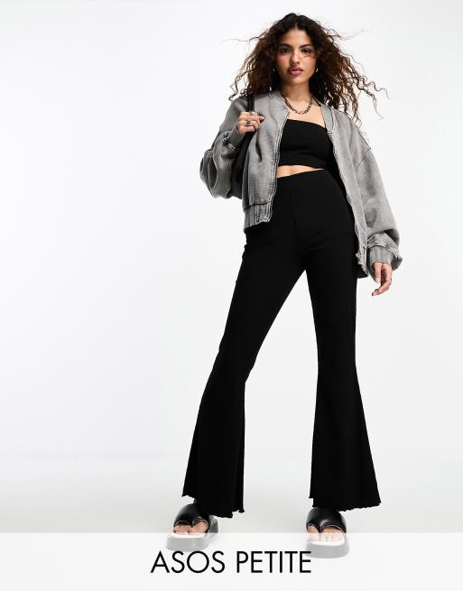 ASOS DESIGN rib flare pants with lettuce hem in black