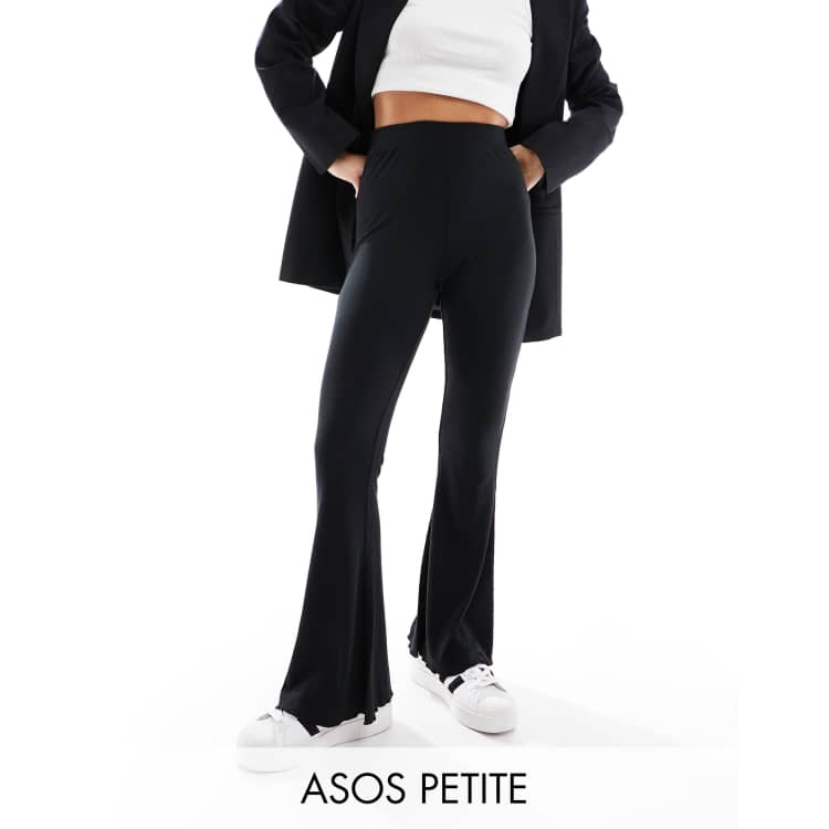 ASOS DESIGN Petite rib flare trouser with lettuce hem in black ASOS