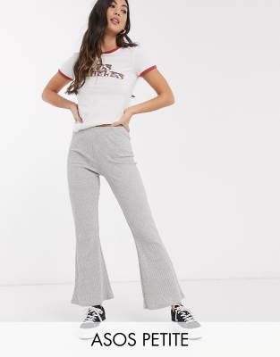 ASOS DESIGN Petite rib kick flare pant in gray heather