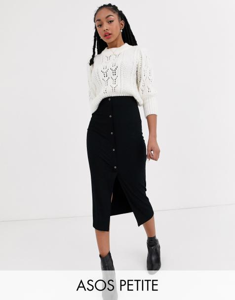 ASOS DESIGN Petite rib popper midi skirt