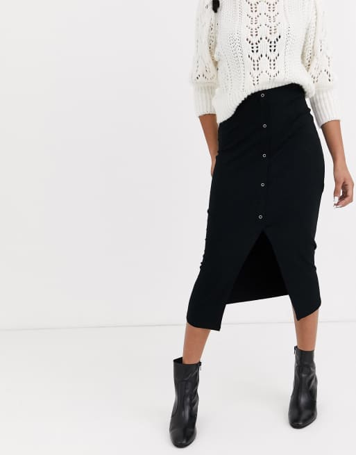 ASOS DESIGN Petite rib popper midi skirt