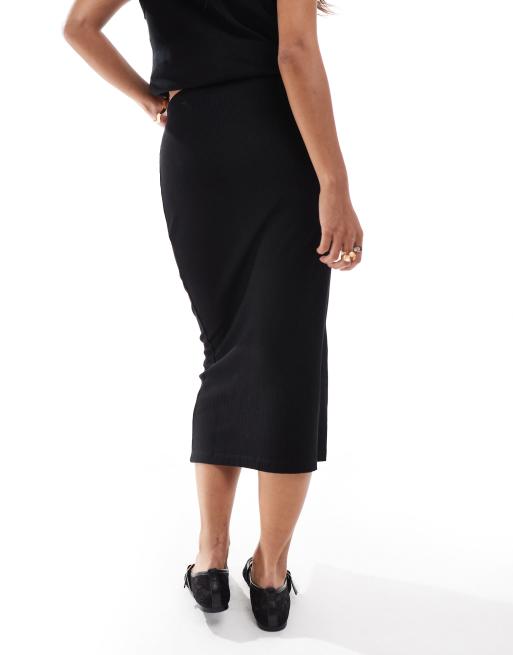 ASOS Petite Ribbed Midi Skirt with Horn Buttons