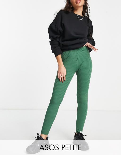 ASOS DESIGN Petite - Ribstrikkede leggings i khaki 