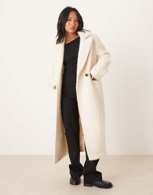 ASOS DESIGN Petite rich wool blend textured oversized dad coat in cream