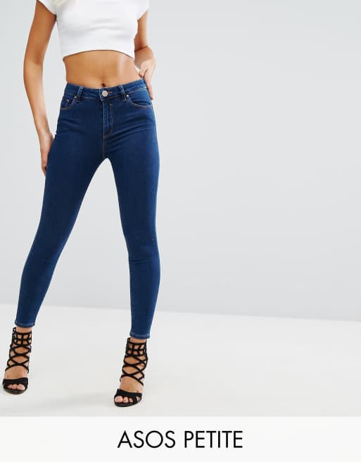 ASOS DESIGN Petite – Ridley – Ciemnoniebieskie obcisłe jeansy z wysokim stanem