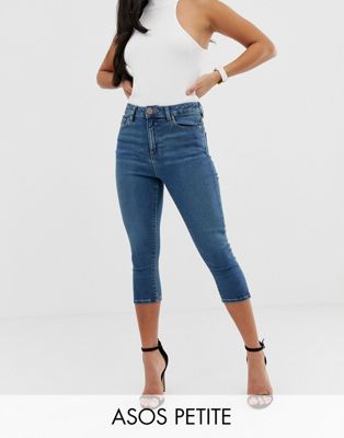 ASOS DESIGN Petite Ridley high waisted cropped skinny jeans in sea blue wash