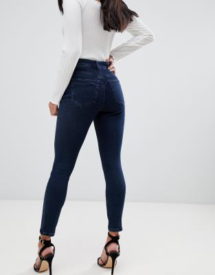 high waisted dark blue skinny jeans
