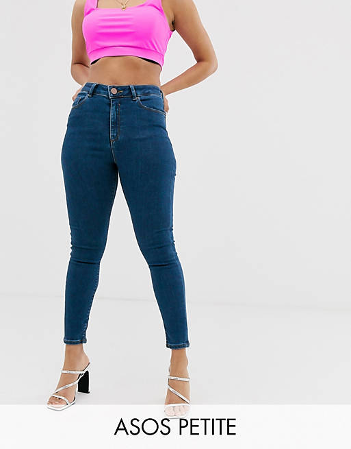 Women Petite Ridley high waisted skinny jeans in rich mid blue wash 