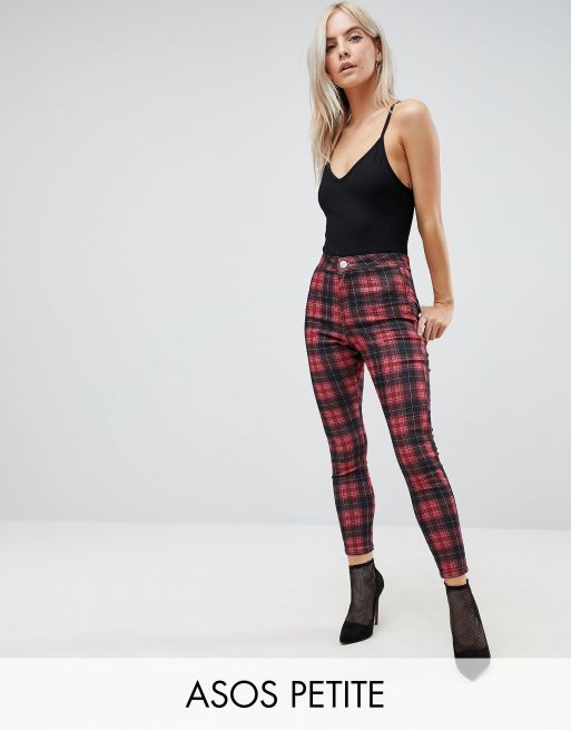 ASOS DESIGN Petite Rivington high waisted denim jeggings in tartan print