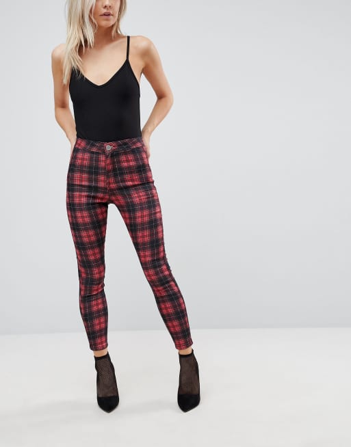 No Boundaries Plaid Denim Leggins, Jeggings