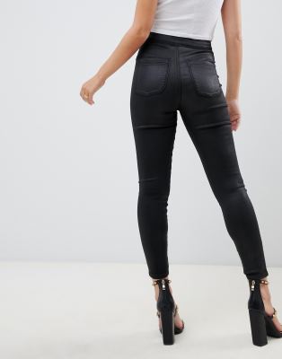 petite high waisted coated jeans