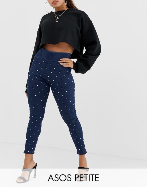 ASOS DESIGN Petite Rivington high waisted pull on denim jeggings with diamante detail