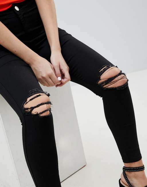 ASOS DESIGN Petite - Rivington - Jeggings taille haute avec déchirures aux genoux à bords effilochés, 3 de 4