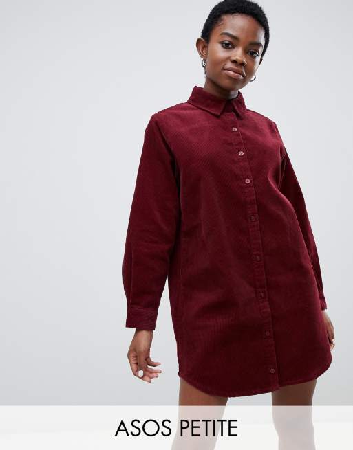 ASOS DESIGN Petite Robe chemise en velours c tel Bordeaux