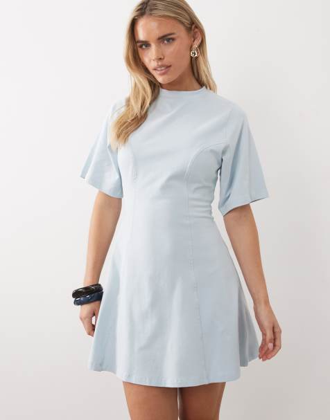 ASOS DESIGN Petite - Robe courte cintrée à surpiqûres - Bleu clair - view 1