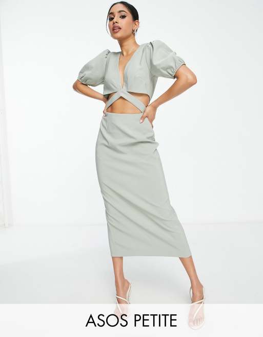 ASOS DESIGN Petite Robe crayon mi longue a decoupes Vert sauge